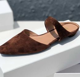 Niche toteme Franse hertenleer suède muller schoenen met vierkante neus en echt lederen teen half drag sandalen met lage hak Franse sandalen pantoffel zomer de rij 58P1