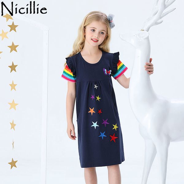 Nicillie Robe Filles Coton Robe Bébé Filles Papillon Star Robes Enfants Robes Enfants Robe d'été pour 2-8 ans 210303