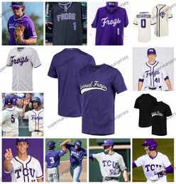 Nick Lodolo 2024 Jersey de béisbol Charles King Brandon Williamson Jake Eissler Haylen Green Conner Shepherd TCU Ranas conlo