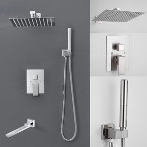 Nikkel geborsteld regenval douchecombo sets met handshower verborgen badkamer waterval kranen systeem badbad mixer kranen els89n