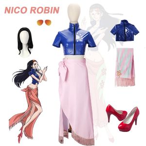 Nico Robin Cosplay Kostuum Anime Kleding School Meisje Cos Halloween Sexy Dress UP voor Vrouwen Volledige Set Schoenen Bril 240223
