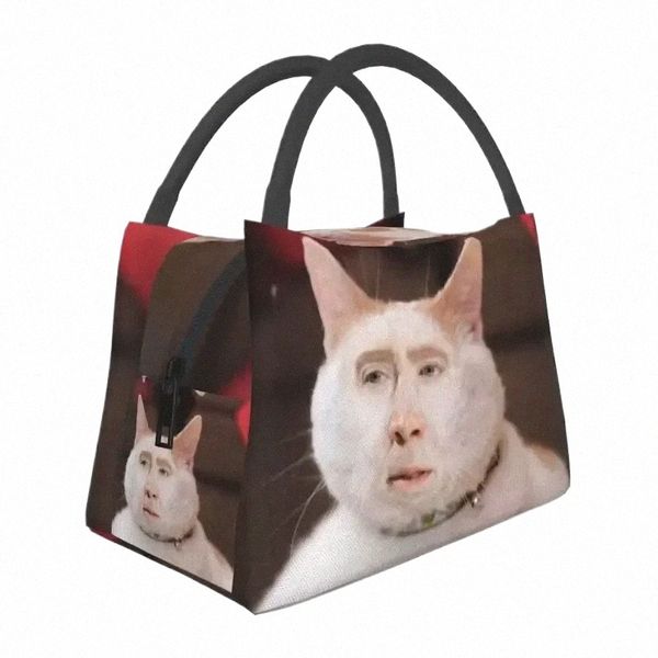 Nicolas Cage Cat Meme Sac à lunch isolé pour femmes Portable Cooler Boîte à lunch thermique Beach Cam Voyage a7Yn #