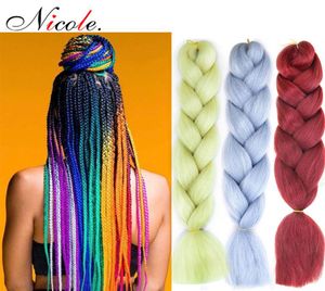 Nicole de 24 pulgadas Omber Jumbo Braiding Crochet Hair New Style Soft Kanekalon Fieber Blackpurpleblue Color Rainbow Synthetic Hair ext5825843