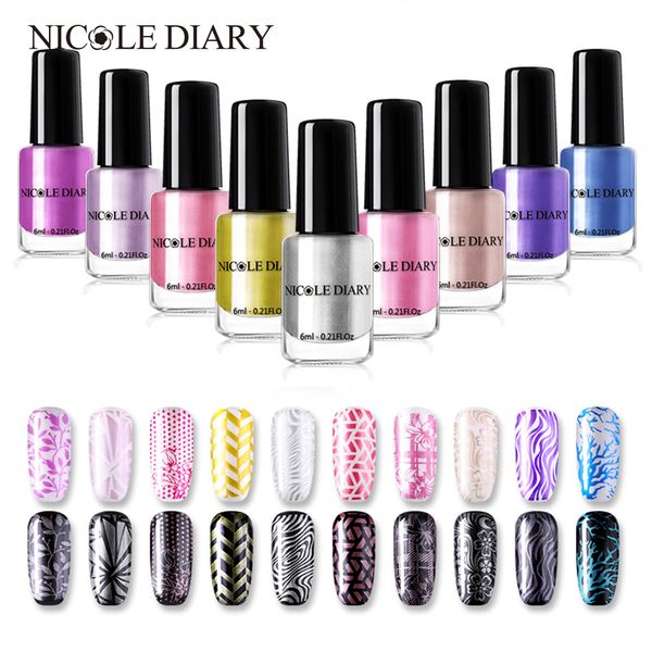 NICOLE DIARY Métallique Estampage Vernis À Ongles Pure Color Print Stamping Polish Nail Art Shimmer DIY Art Vernis