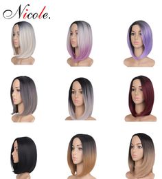 Nicole Short Bob Wigs Hair Straight Omber For Black Women Style Full Head 200gpack Bonne qualité Synthetic Fieber Real épais Natur3286089