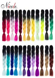 Nicole Two Tone Synthetic Fiber Traiding Crochet Jumbo Traids 24 pouces 100g arc-en-ciel Ton ombre couleur tressage Hair5613154
