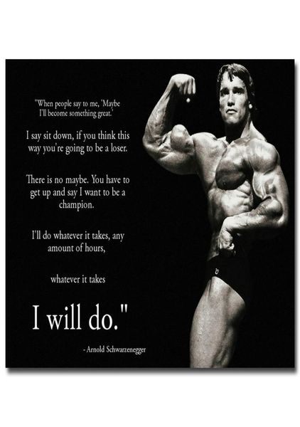 NicoShenting Arnold Schwarzenegger Motivation Citation Art Affiche de soie 13x18 24x32inch Bodybuilding Mur photo de salle de gym décor1602701