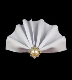 Nidalee Pearl Metal Gold Silver Napkin Rings Bloem voor bulk bruiloften Blue Keukenhouder Banquet Dinner Diamond Decor 12PCS1617214926591