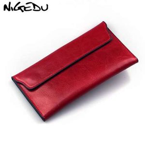 Nigedu lederen vrouwen portemonnee lange dunne portemonnee koeienhuid meerdere kaarten houder clutch bag mode standaard portemonnee