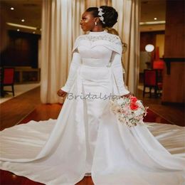 Vestido de novia blanco africano de Nigeria con Skrit Muslimah extraíble Manga larga 2 en 1 Vestidos de novia de encaje Convertibles País rústico Vestido De Noiva Casamento 2024