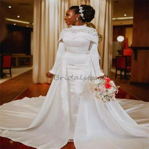 Vestido de novia blanco africano de Nigeria con Skrit Muslimah extraíble Manga larga 2 en 1 Vestidos de novia de encaje Convertibles País rústico Vestido De Noiva Casamento 2024