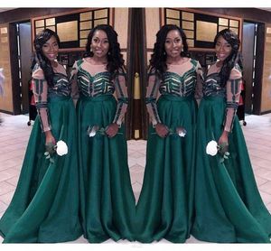 Nigeria Donkergroen Bruidsmeisje Jurken voor Bruiloft 2017 Plus Size Lange Mouwen Maid of Honour Jurken Dames Formele Party Jurken Custom Made