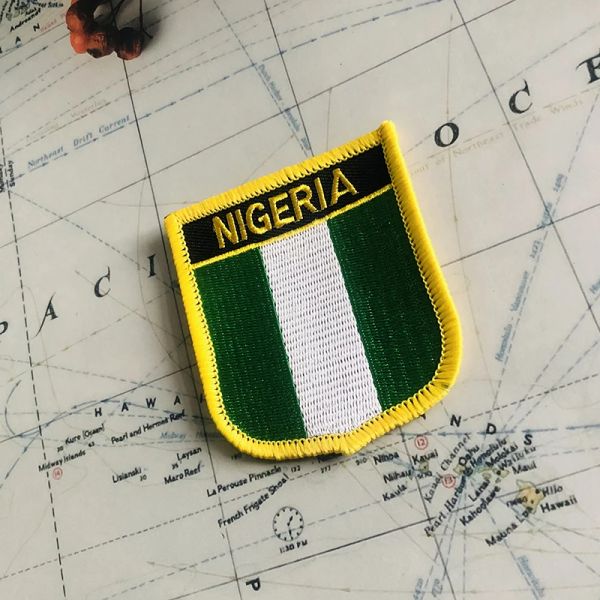 Nigeria National Flag Bordery Patches Insignia Shield y Pin de forma cuadrada Un juego en el brazalete de tela Decoración de la mochila