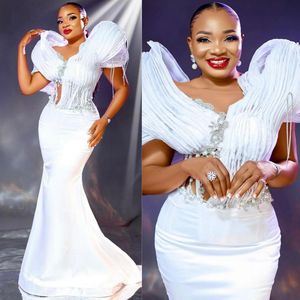 Nigeria South African Prom Dresses Long Mermaid Reheinestones kralen pure nek witte formele gelegenheid avondjurken illusie feest dragen tweede receptie jurk am347
