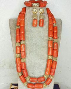 Nigeria Boda Joyería Hecha A Mano Original Coral Cuentas Africanas Conjunto de Joyas Oro Dubai Mujeres Traje Conjunto de Joyas Coral Party ABG8 220716