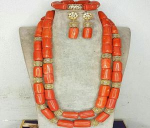 Nigeria Wedding Jewelry Handmade Original Coral African Beads Bijoux Ensemble Gol