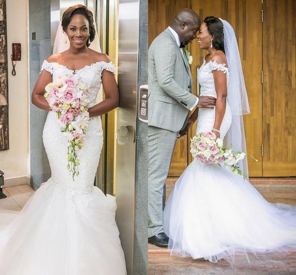 Robes de mariée sirène africaine nigériane hors épaule dentelle appliques perles dos nu robes de mariée robes de mariée grande taille