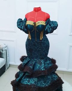 Nigeriaanse ASO EBI Mermaid Prom Dresses Kant Afrikaanse Korte Mouwen Plus Size Kralen Avondjurk Robe de Soirée de Mariage Abiye