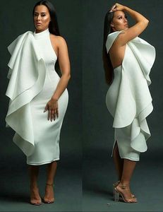 Nigérian élégant spécial blanc robes de cocktail courtes volants dos nu robes de soirée dos fente robes de bal arabe African254z