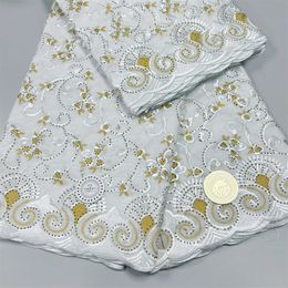 Tissu de dentelle en coton nigérian Lafaya avec des pierres Tissu de dentelle voile africaine de haute qualité pour coudre des robes de fête de femme 240506