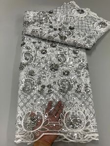 Nigéria Luxury Sequins Net Lace Fabric de haute qualité African Tulle en dentelle Français pour femmes Robe de fête de mariage coudre 240429