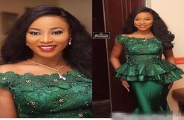 Style nigérian dentelle 2018 robes de soirée formelles tenue de soirée 3D flore appliques perlée chasseur vert sirène occasion spéciale bal Dr5727702