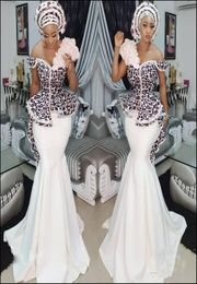 Nigérian élégant Aso Ebi sirène robes de soirée sexy épaule dentelle appliques Peplum Dubaï robes de soirée glamour satin long p3724463