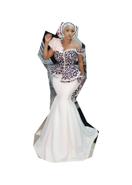 Nigérian élégant Aso Ebi sirène robes de soirée sexy épaule dentelle appliques Peplum Dubaï robes de soirée glamour satin long p274Q