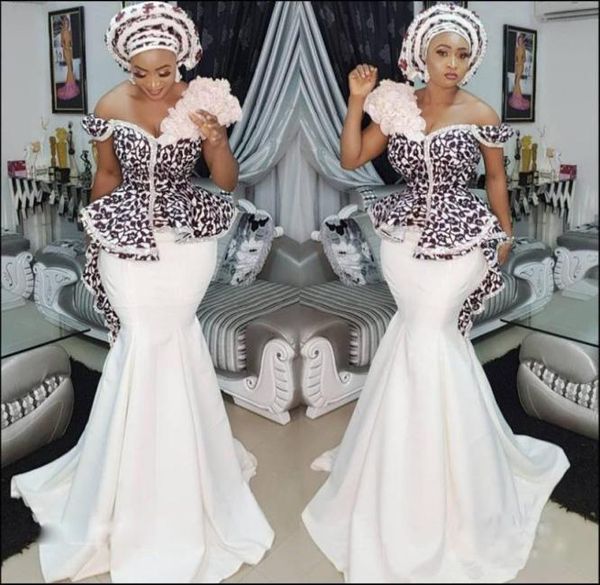 Nigérian élégant Aso Ebi sirène robes de soirée sexy épaule dentelle appliques Peplum Dubaï robes de soirée glamour satin long p3142719