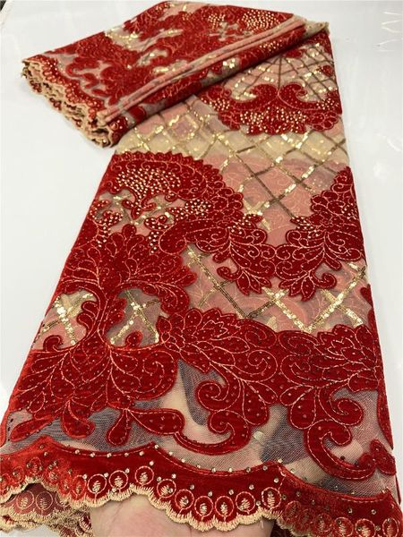 Tissu nigérian en dentelle de velours et ruban, tissu africain 2022 de haute qualité avec pierres, couture française, YA3498B-4