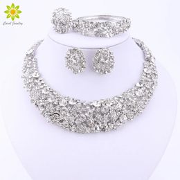 Nigeriaanse bruiloft Afrikaanse kralen sieraden sets kristallen ketting sets zilveren kleur sieraden set bruiloft accessoires feest 240320