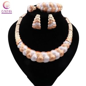 Bijoux de mariage nigérian collier de mariée boucles d'oreilles Bracelet bague ensembles Dubai 3 couleurs plaqué bijoux africains