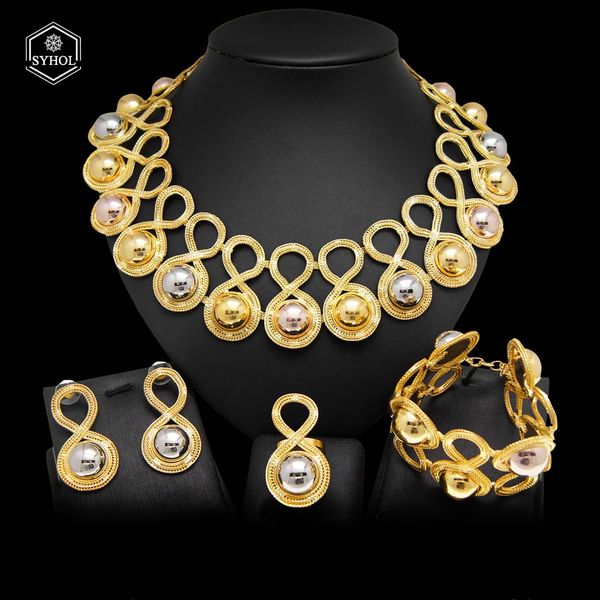 Nigéria Women De mariage Collier Bijoux Ensemble Placage de deux tons 24k Style plaqué or brésilien pour banquet festif Syhol 240425