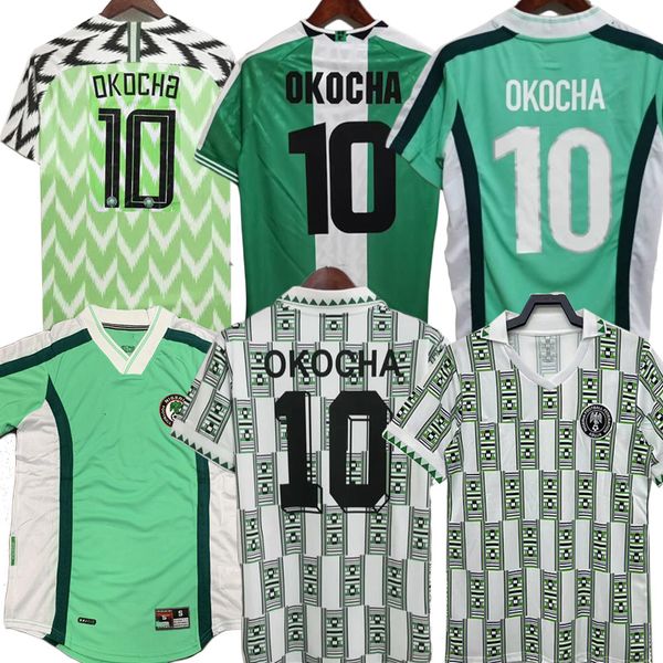 Nigerias1994 96 98 Okocha Finidi Mens Retro Soccer Jerseys Kanu Home Green White Away Football Shirt Shirts Card