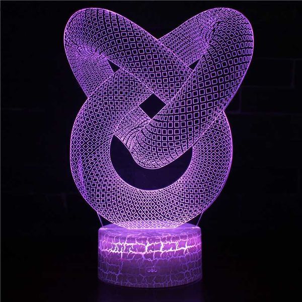 Nighdn Abstract Ring Night Light For Kids LED 7 Couleurs Changement 3D Illusion lampe table de lit de chambre à coucher Décoration de chambre à la maison Gift Hkd230812