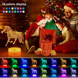 Nighdn Horse Toys Night Light For Kids Boys Filles Girls Bedroom décor avec télécommande 16 couleurs Cadeaux de Noël d'anniversaire de la lampe 3D