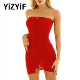 Robe de danse de boîte de nuit femmes Sexy hors épaule dos nu exotique Mini robe fermeture éclair Tube robe nuisette vêtements de nuit Y1204