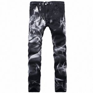 Night Club Hommes 3D Impression Jeans Denim Noir Loup Motif Imprimé Punk Droite Cott Casual Imprimer Denim Pantalon Plus Taille 28-42 Y81U #