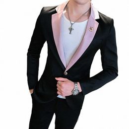 Tenues de boîte de nuit Blazer pour hommes Xadrez Masculino Slim Fit 2019 Automne Col Rose Blazer Casual Hommes Bleu Royal Dr Costumes Noir u545 #