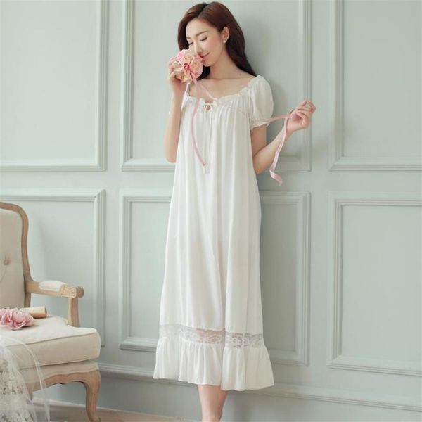 Robe de nuit longue chemise de nuit blanche femmes chemises de nuit coton à manches courtes vêtements de nuit sexy robe vêtements de nuit vintage pijama nightdress269Q