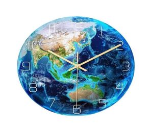 Nacht gloeiende acryl 3D Earth Wall Clock in donkere fluorescerende lumineuze naald Art Horloge Modern Home Decoration Living Room 211107475436