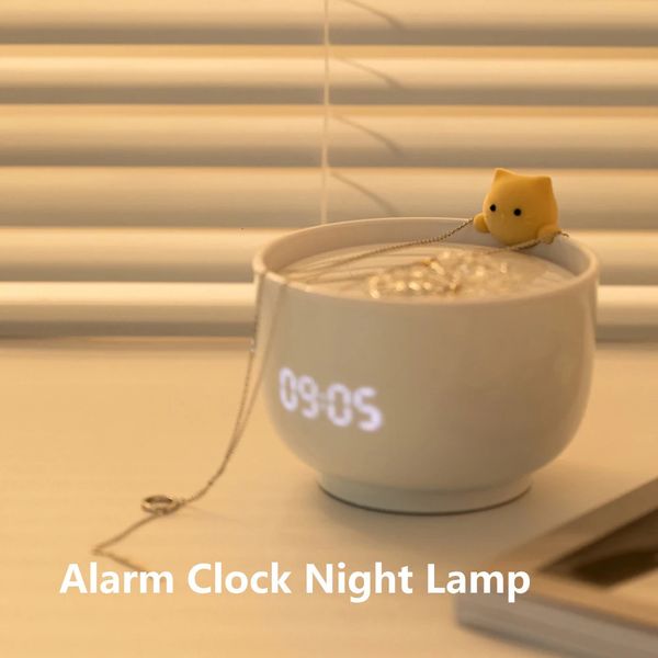 Lámpara de noche Reloj despertador Control inteligente LED Reloj digital Escritorio electrónico Reloj de mesa Gato lindo para niños Decoración del hogar 240110