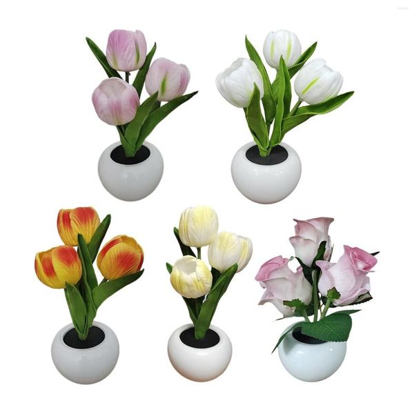 Veilleuse fleurs artificielles cadeaux cour pelouse lampe Pot pieu lumières fleur pour chemin Patio bébé lit pépinière enfants