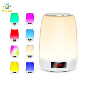 Veilleuse Bluetooth haut-parleur capteur tactile 7 couleurs chevet LED lampe de bureau avec lecture de musique réveil Radio FM TF carte