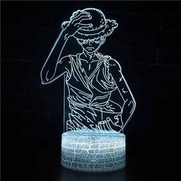 Night Light for Kids One Piece Monkey D Luffy 3d Night Light Lámpara de marsero de marsero 7 Color de Navidad Regalo de cumpleaños de Halloween F267P