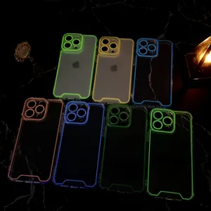 Veilleuse Lumineuse Transparente Fluorescente Étuis Antichoc Clair Lueur Dans Le Noir Brillant Souple TPU Housse Antipoussière Pour iPhone 15 14 13 12 11 Pro Max XR XS X