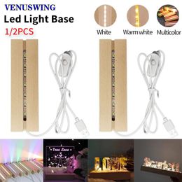 Nachtverlichting 1/2 stks houten led lichtbasis rechthoek kristal USB display lamp Bases voor hars letter glas kunst decoratief ornament