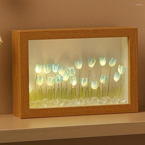Veilleuses 1 Set Creative LED Fleur Lumière Exquis DIY Lampe Rectangulaire À La Main Avec 20 Pcs Mini Fleurs Ornement