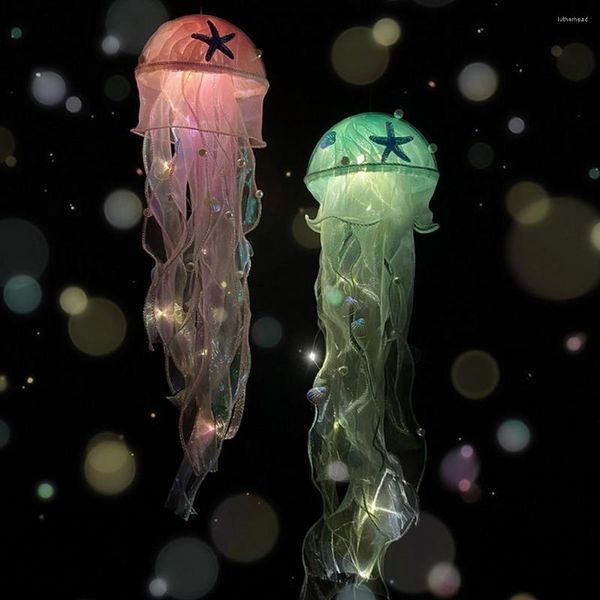 1 Juego de luces nocturnas, lámpara de medusas, romántica, hecha a mano, luz suave, colorido, Kit DIY de ambiente, decoración creativa para fiestas de hilo