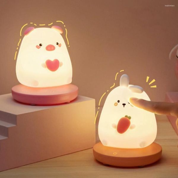 Veilleuses 1 ensemble lumière sans éblouissement Rechargeable adorable apparence luminosité réglable bureau dessin animé Animal lampe à LED